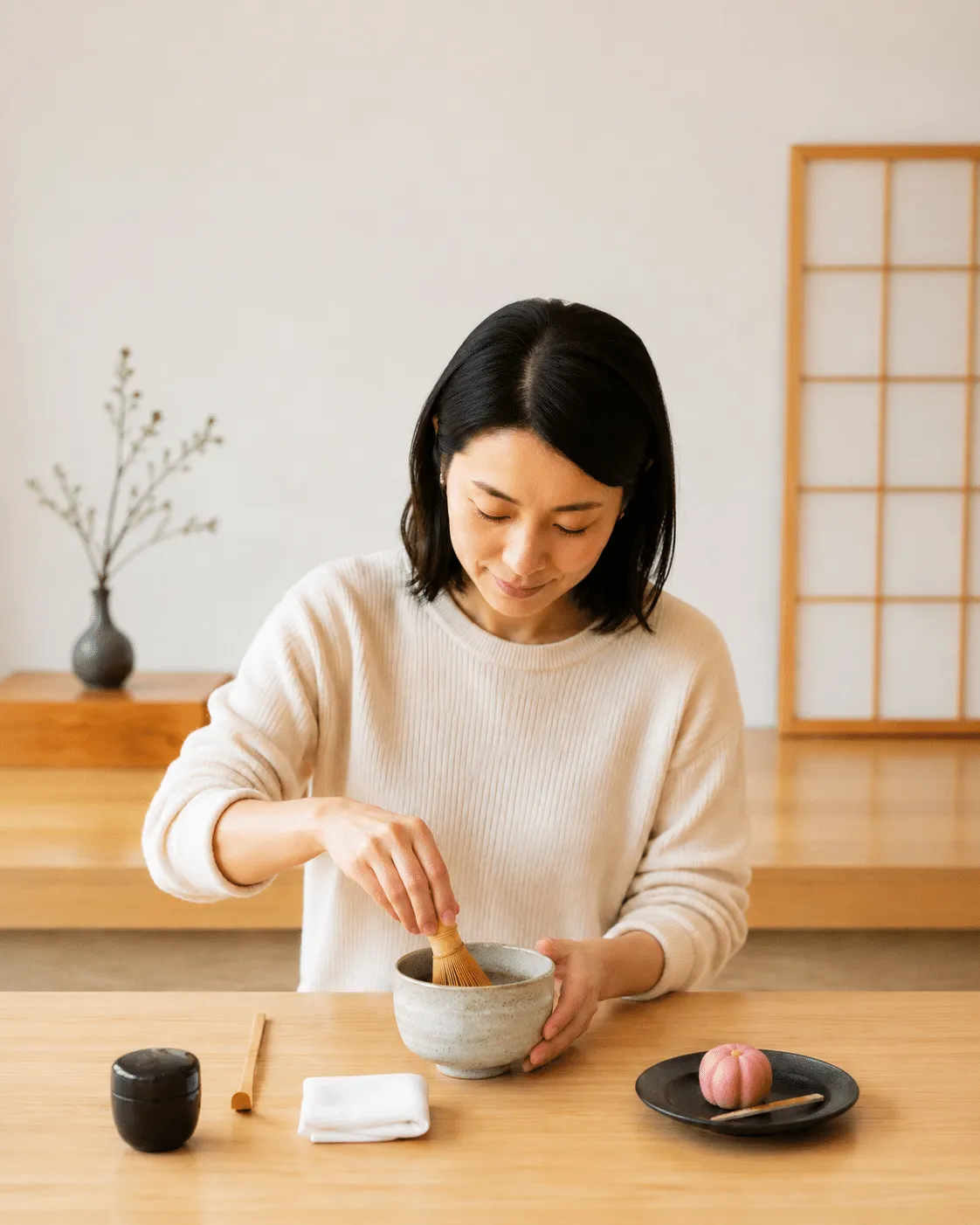 A hands-on Japanese tea ceremony experience with matcha and a traditional sweet